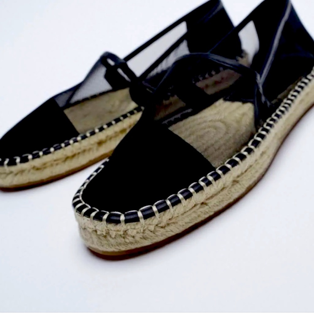 Brand New Zara Black Mesh Espadrilles - Size 39 (Size 8)